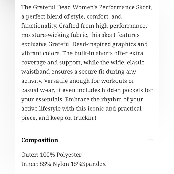 Grateful Dead Activewear Skort - Picture 8 of 8